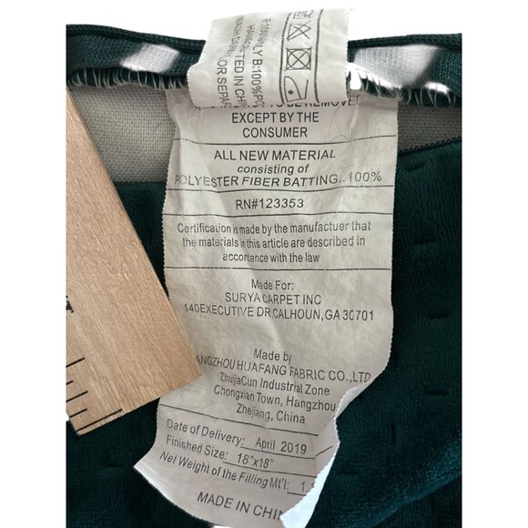 Plush Dark Green Pillow Covers 17"x17" By Surya Decorative Throw Cushion Emerald - Picture 5 of 5